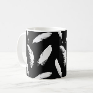 White Feathers on Black Coffee Tasse