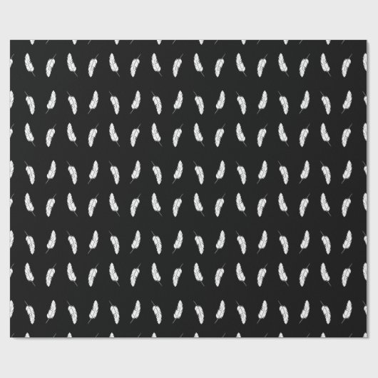 White Feathers on Black Geschenkpapier (Flach)