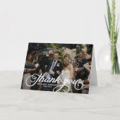 White Feminine Rustic Script Foto Wedding Dankeskarte (Vorderseite)