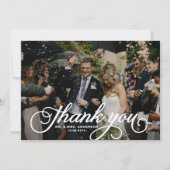 White Feminine Script Foto Hochzeit Vielen Dank Dankeskarte (Vorderseite)