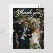 White Feminine Script Foto Hochzeit Vielen Dank Postkarte (Vorne/Hinten)