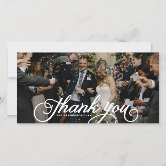 White Feminine Script Wedding Vielen Dank Dankeskarte (Vorderseite)