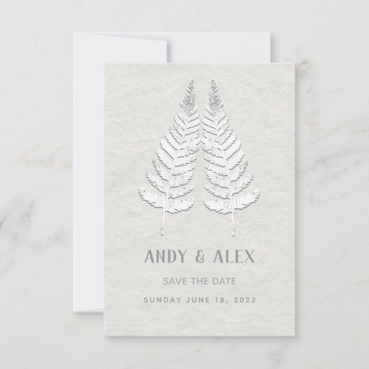 White Fern Wedding Save the Date Card (Vorderseite)