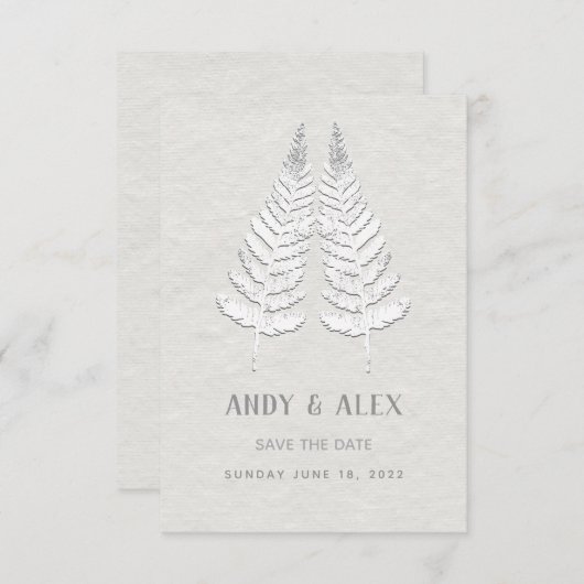 White Fern Wedding Save the Date Card (Vorne/Hinten)