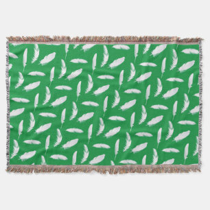 White Fether Print auf Jade Green Decke