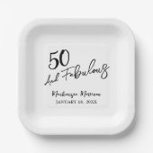 White Fifty and Fabulous Script Birthday Party Pappteller (Vorderseite)