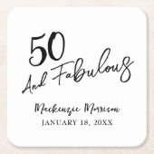 White Fifty and Fabulous Script Birthday Party Rechteckiger Pappuntersetzer (Vorderseite)