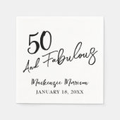 White Fifty and Fabulous Script Birthday Party Serviette (Vorderseite)