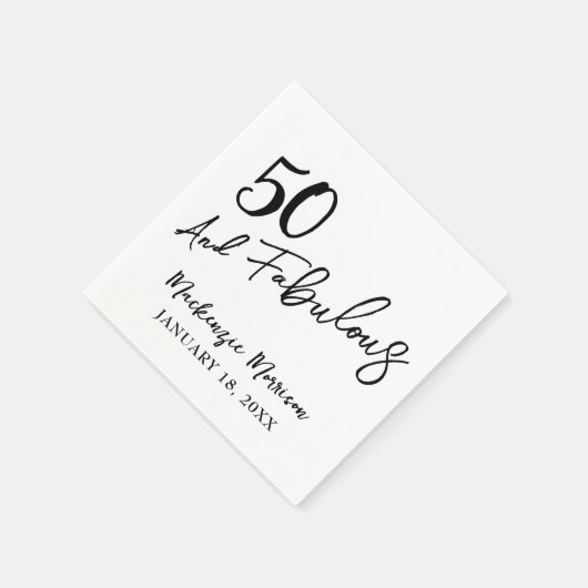 White Fifty and Fabulous Script Birthday Party Serviette (Ecke)