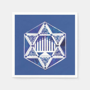 White filigree star menorah Hanukkah Serviette