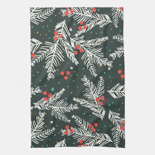 White Fir Branches und Mistletoe Geschirrtuch (Vertikal)