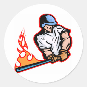 White Flaming Baseball Batter Runder Aufkleber