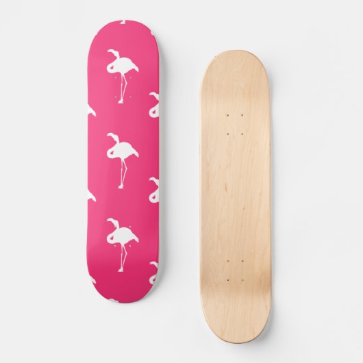 White Flamingo auf Neon Hot Pink Skateboard (Vorderseite)
