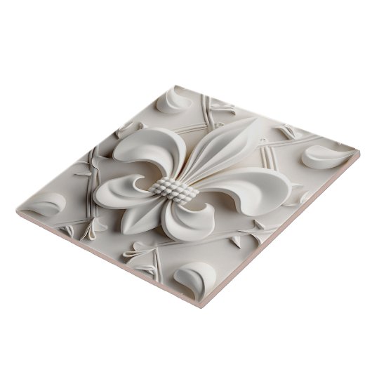 White Fleur De Lis Ceramic Tile Fliese (Seite)