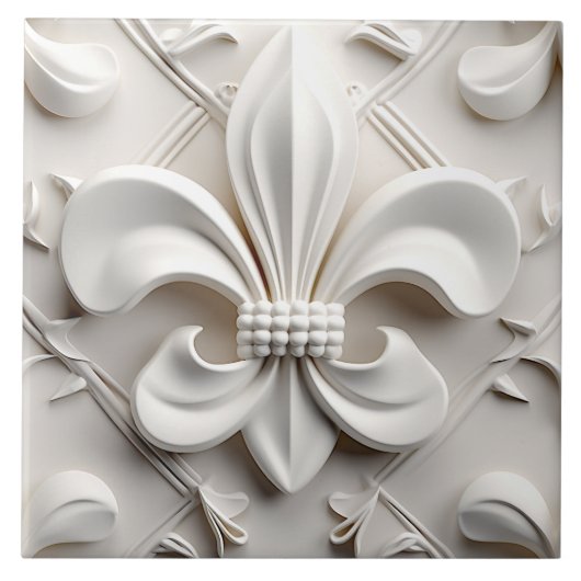 White Fleur De Lis Ceramic Tile Fliese (Vorderseite)