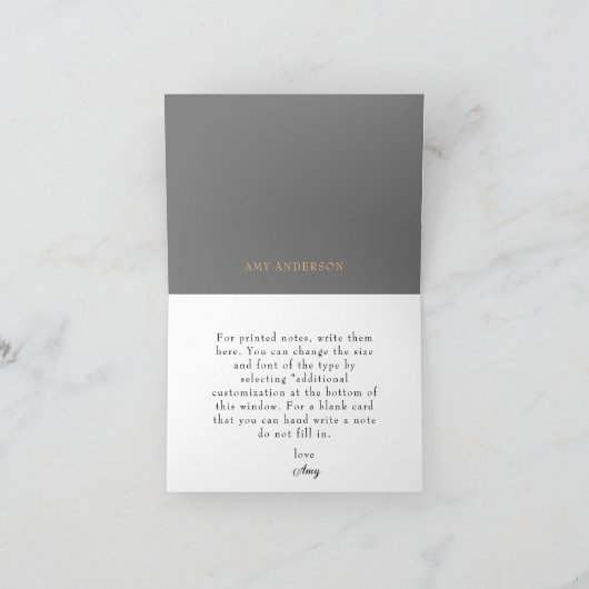 White Flora l Gold Akzente Monogramm A Note Card (Innenseite)