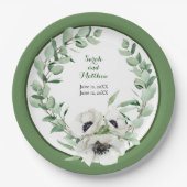 White Floral 20. Wedding Anniversary Paper Plate Pappteller (Vorderseite)