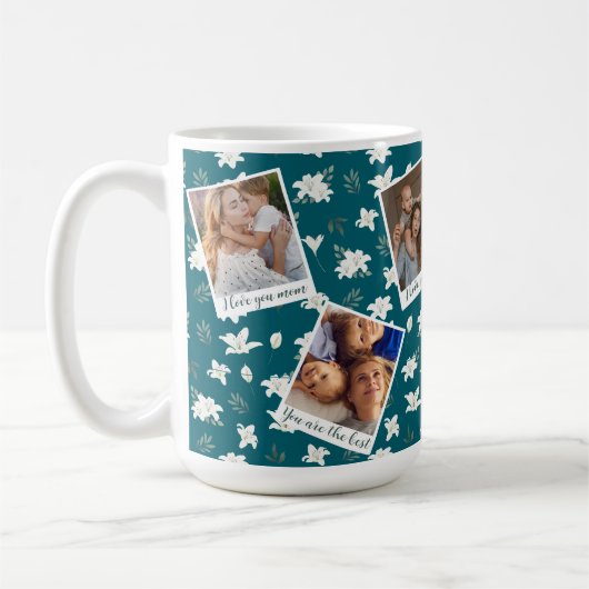 White Floral 6 Foto Collage - Custom Mother's Day Kaffeetasse (Links)