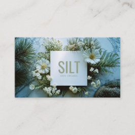 White Floral and Evergreen Pine Marble Texture Visitenkarte