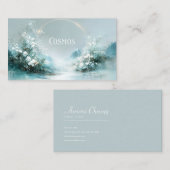 White Floral and Glowing Celestial Mountain Lake Visitenkarte (Vorne/Hinten)
