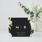 White Floral B/W Monogram Wedding Save the Date Postkarte (Stehend Vorderseite)