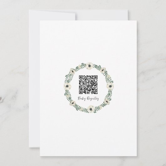 White Floral baby Dusche + Registrierung QR Einladung (Rückseite)