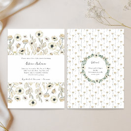 White Floral baby shower + diaper raffle Einladung