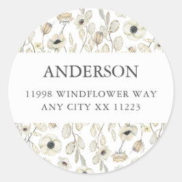 White Floral baby shower return address  Runder Aufkleber