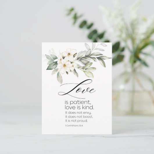 White Floral Bible Verse Hochzeitsgratulation Postkarte (Stehend Vorderseite)