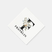White Floral Black Monogram F Serviette (Ecke)