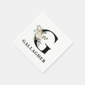 White Floral Black Monogram G Serviette (Ecke)