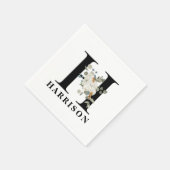 White Floral Black Monogram H Serviette (Ecke)