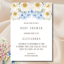 White Floral Blue Hydrangea Garden Baby Dusche