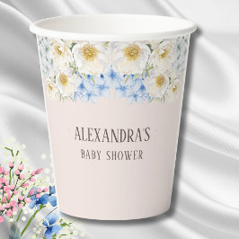 White Floral Blue Hydrangea Garden Baby Dusche Pappbecher