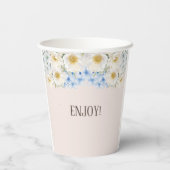 White Floral Blue Hydrangea Garden Baby Dusche Pappbecher (Rückseite)