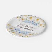 White Floral Blue Hydrangea Garten Brautparty Pappteller (Schrägansicht)