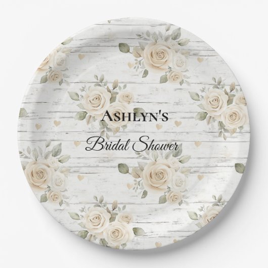 White Floral Boho Brautparty Pappteller (Vorderseite)