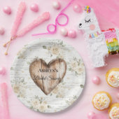 White Floral Boho Imitats Holz Herz Brautparty Pappteller (Party)