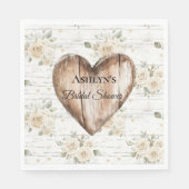 White Floral Boho Imitats Holz Herz Brautparty Serviette (Vorderseite)