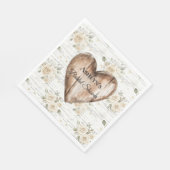 White Floral Boho Imitats Holz Herz Brautparty Serviette (Ecke)
