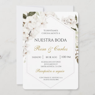 White Floral Boho Spanische Hochzeit Einladung