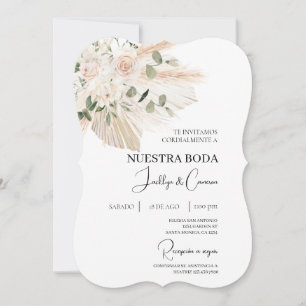 White Floral Boho Spanische Hochzeit Einladung