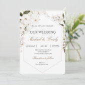 White Floral Boho Wedding Invitation Einladung (Stehend Vorderseite)