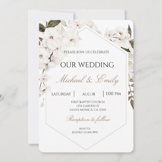 White Floral Boho Wedding Invitation Einladung (Vorderseite)