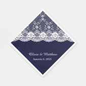 White Floral Border Lace auf Navy Blue Wedding Serviette (Ecke)