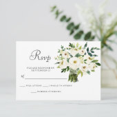 White Floral Bouquet Elegante Wedding UAWG RSVP Karte (Stehend Vorderseite)
