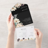 White Floral Bouquet | Schwarzes Foto Siegel und S All In One Einladung (Abreißen)