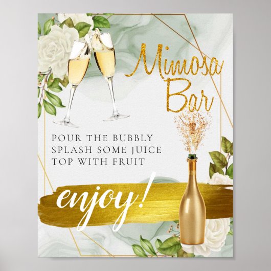 White Floral Bridal Brunch Mimosa Bar Sign Poster (Vorne)