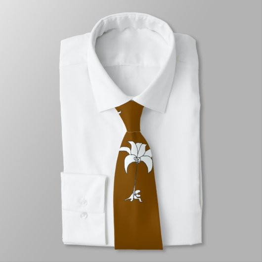 White Floral Brown Tropical Neck Tie Krawatte (Gebunden)