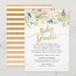 White Floral Calligraphy Baby Sprinkle Einladung